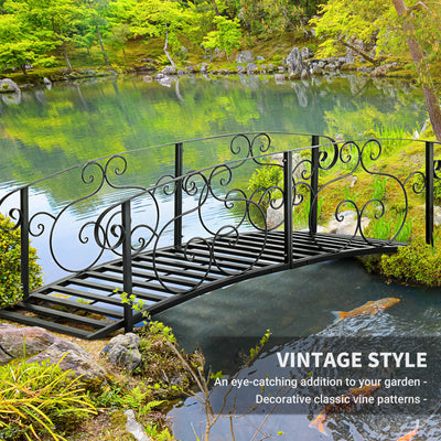 Outsunny 184cm Metal Arch Garden Garden Bridge, Safety Siderails, Arc Footbridge for Garden Creek, Stream, Pond, Black 