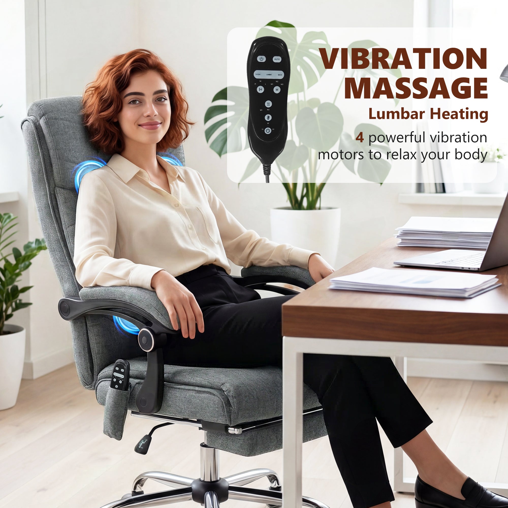 Vinsetto High Back Vibration Massage Office Chair with Footrest, Heated, Grey 