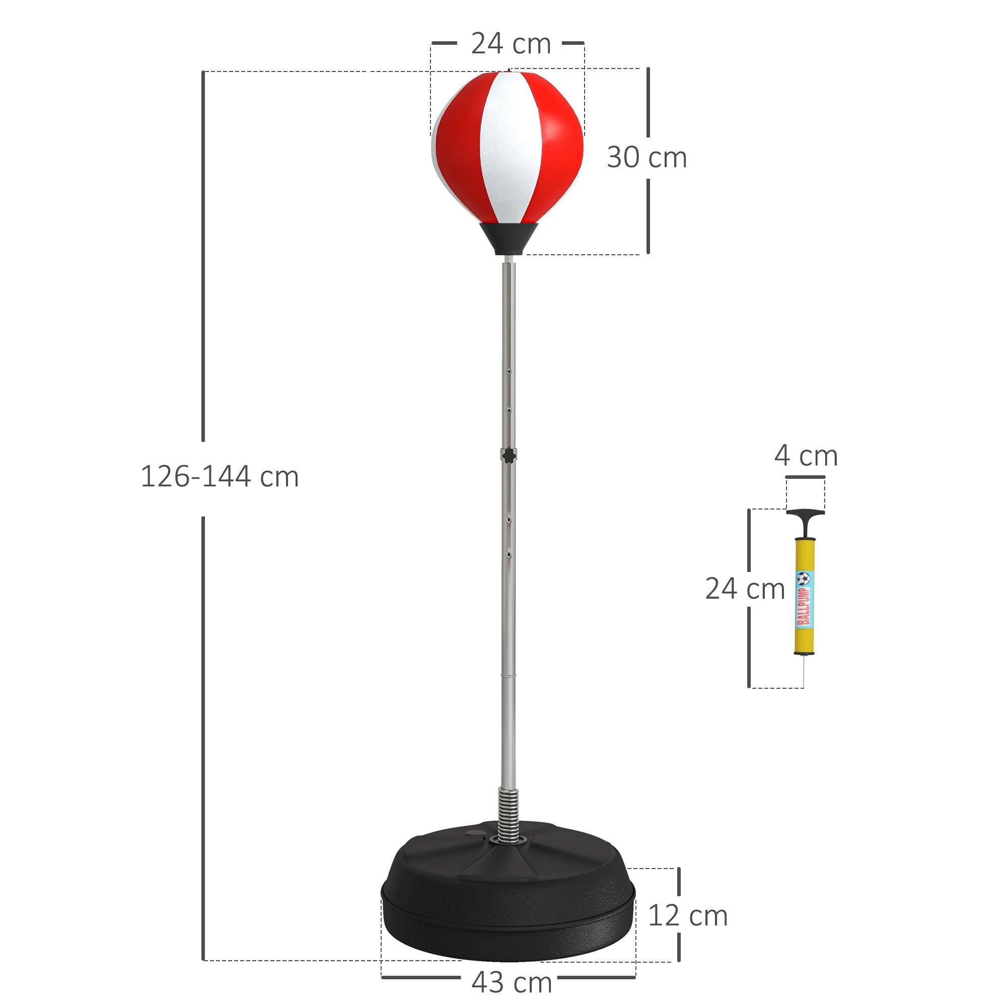 HOMCOM Punching Bag with Stand, Free Standing Boxing Set, Speed Bag with Speedball Adjustable Height from 126cm to 144cm for Teens, Red 