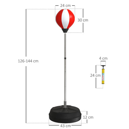 HOMCOM Punching Bag with Stand, Free Standing Boxing Set, Speed Bag with Speedball Adjustable Height from 126cm to 144cm for Teens, Red 