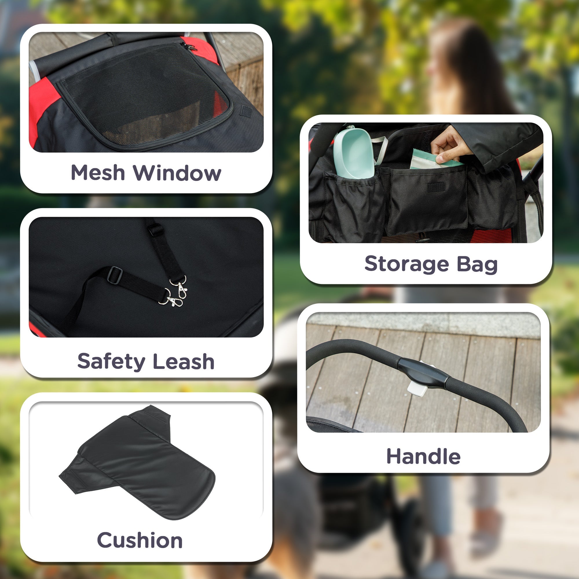 PawHut Easy Folding Pet Stroller for Large Dogs with 4 Big Wheels, Shock Absorb Frame, Safety Leashes, Brakes, Black 