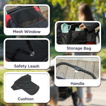 PawHut Easy Folding Pet Stroller for Large Dogs with 4 Big Wheels, Shock Absorb Frame, Safety Leashes, Brakes, Black 