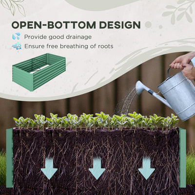 Outsunny Raised Beds for Garden, Galvanised Steel Outdoor Planters with Multi-reinforced Rods, 180 x 90 x 59 cm, Light Green 