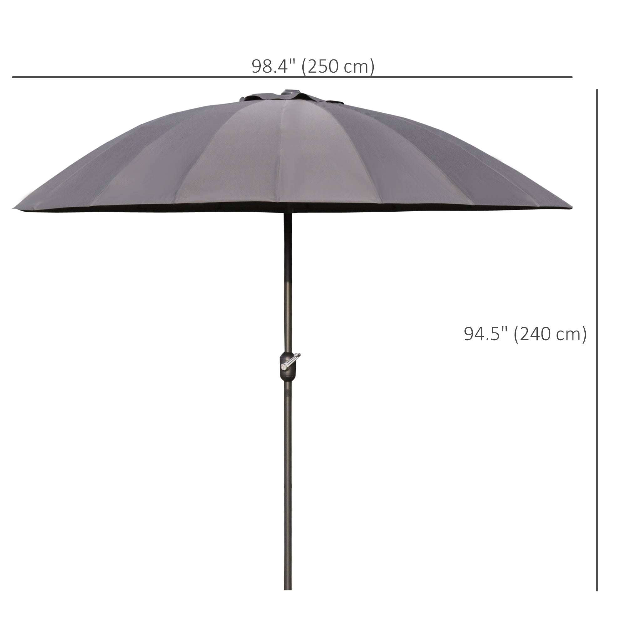 Outsunny 2.5m Shanghai Garden Parasol Umbrella with Crank & Tilt, Adjustable Outdoor Sun Shade, Grey 