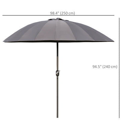 Outsunny 2.5m Shanghai Garden Parasol Umbrella with Crank & Tilt, Adjustable Outdoor Sun Shade, Grey 