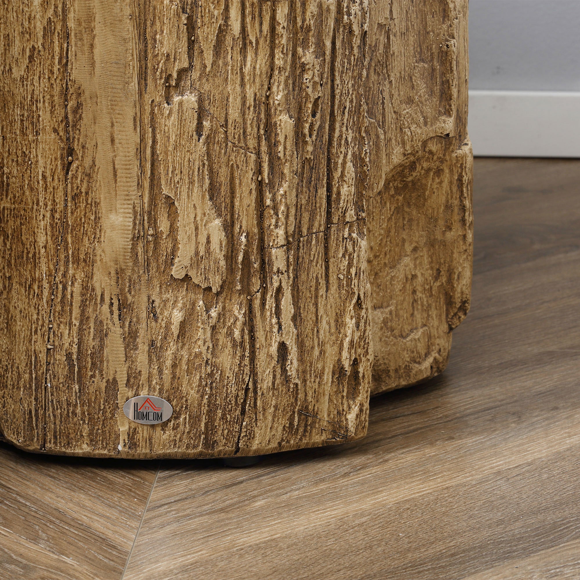 HOMCOM Tree Stump End Table, Round Concrete Side Table for Indoor and Outdoor Use, Natural Wood Effect 
