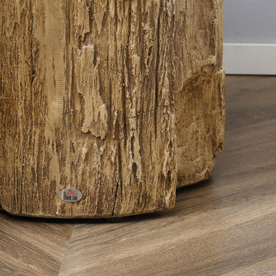 HOMCOM Tree Stump End Table, Round Concrete Side Table for Indoor and Outdoor Use, Natural Wood Effect 