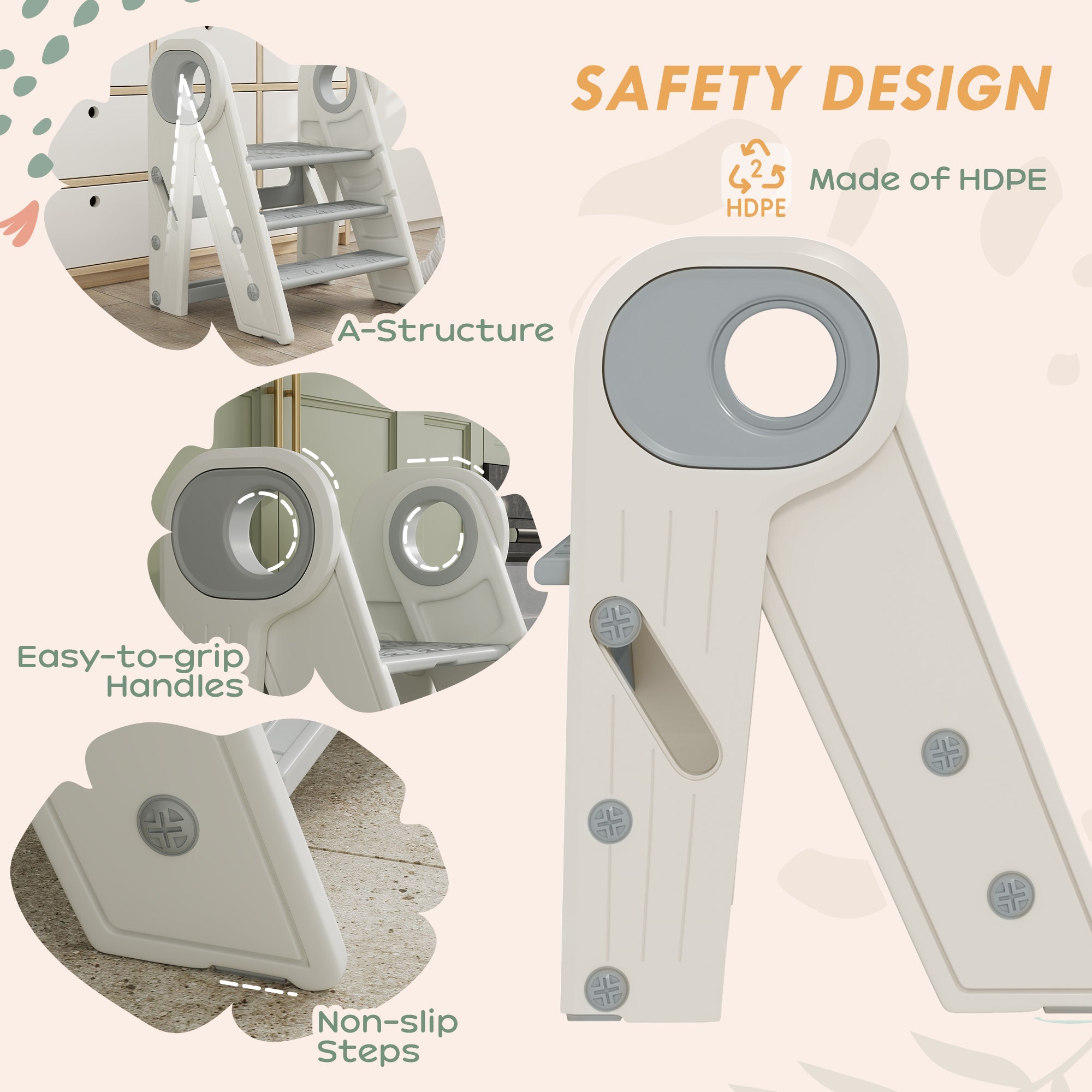 AIYAPLAY Foldable and Adjustable Toddler Tower with Handle, Non-Slip, Grey 