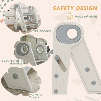 AIYAPLAY Foldable and Adjustable Toddler Tower with Handle, Non-Slip, Grey 