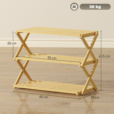 HOMCOM Three-Tier Folding Bamboo Shoe Rack - Natural Finish 