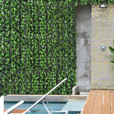 Outsunny Artificial Leaf Hedge Screen Privacy Fence Panel for Garden Outdoor Indoor Decor 3M x 1M Light Green and Dark Green 