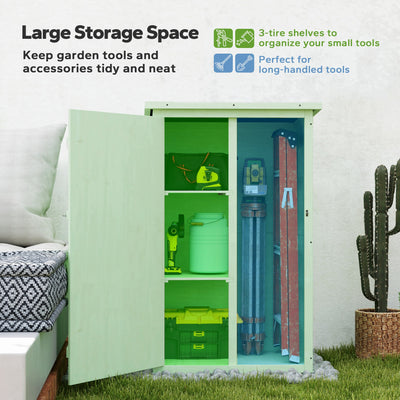 Outsunny Wooden Small Shed, Garden Storage Shed with Shelves and Bolt Latch, 75L x 56W x115H cm, Green 