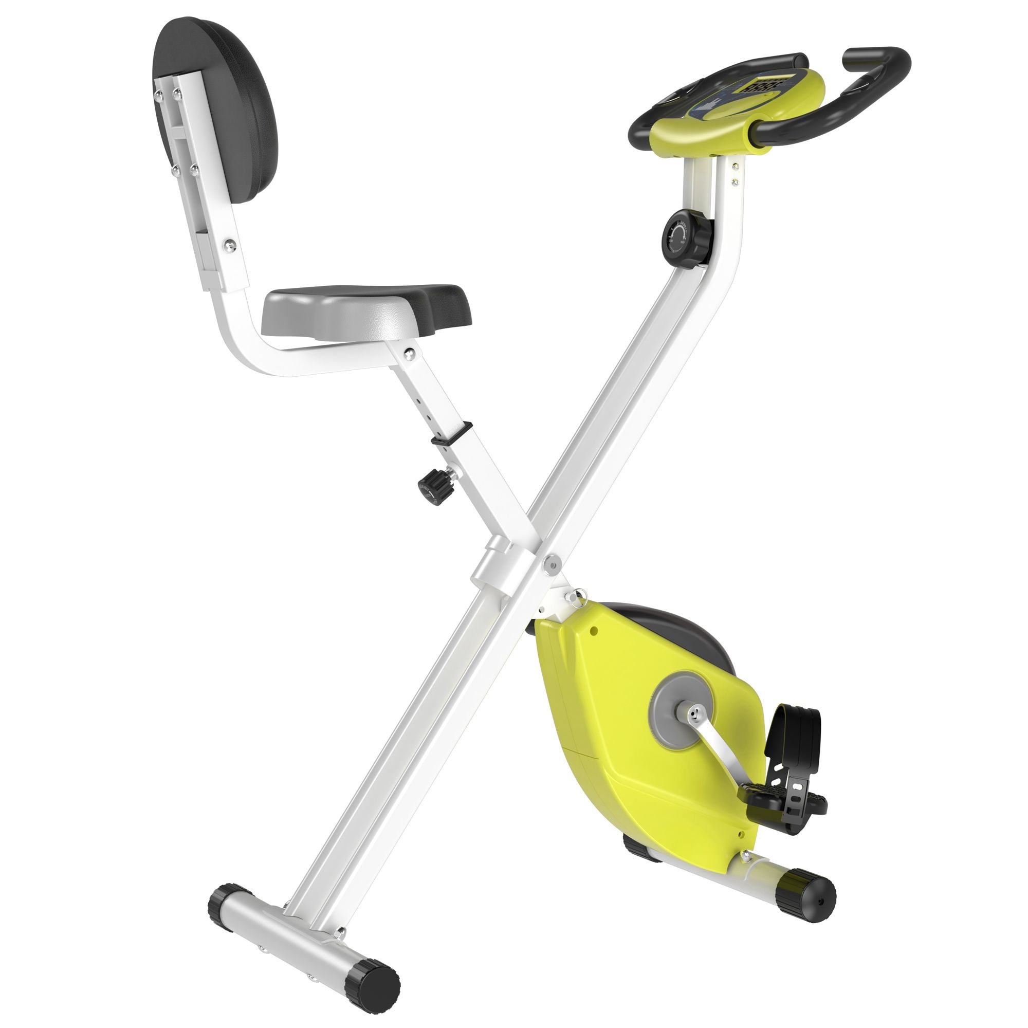 HOMCOM Exercise Bike Fitness Bicycle Indoor trainer Foldable 8-level Magnetic Resistance Adjustable w/LCD Monitor Pulse Sensor, Yellow 