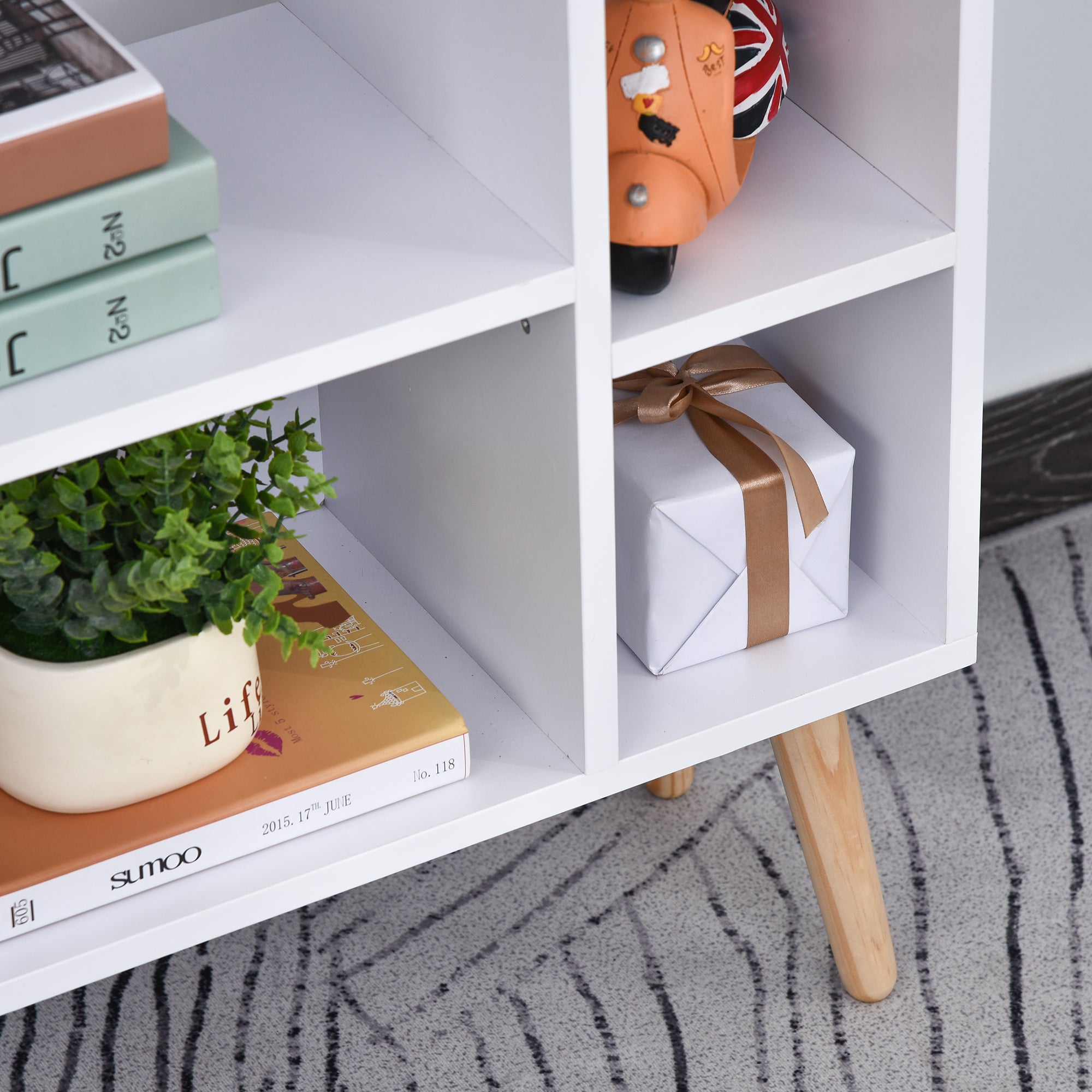 HOMCOM Bookcase, Freestanding Book Shelf with Storage Drawer, 6 Shelves and Wood Legs for Home Office Display, White and Grey, 24D x 60W x 86.8H cm 