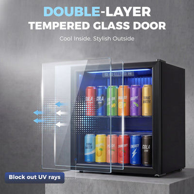 HOMCOM 50L Drinks Fridge, 48 Can Under Counter Freestanding Beer Fridge with LED Light