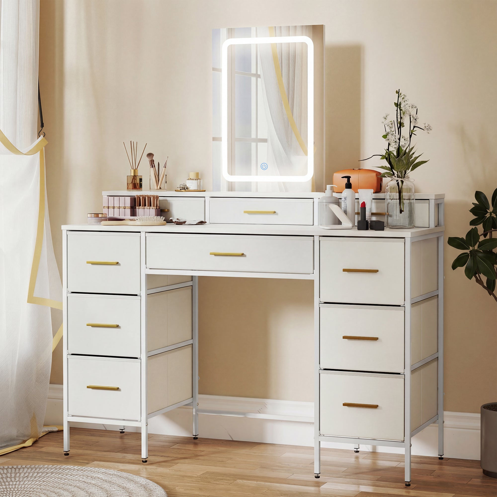 HOMCOM Multi-Storage Elegant Dressing Table, with LED Mirror - White