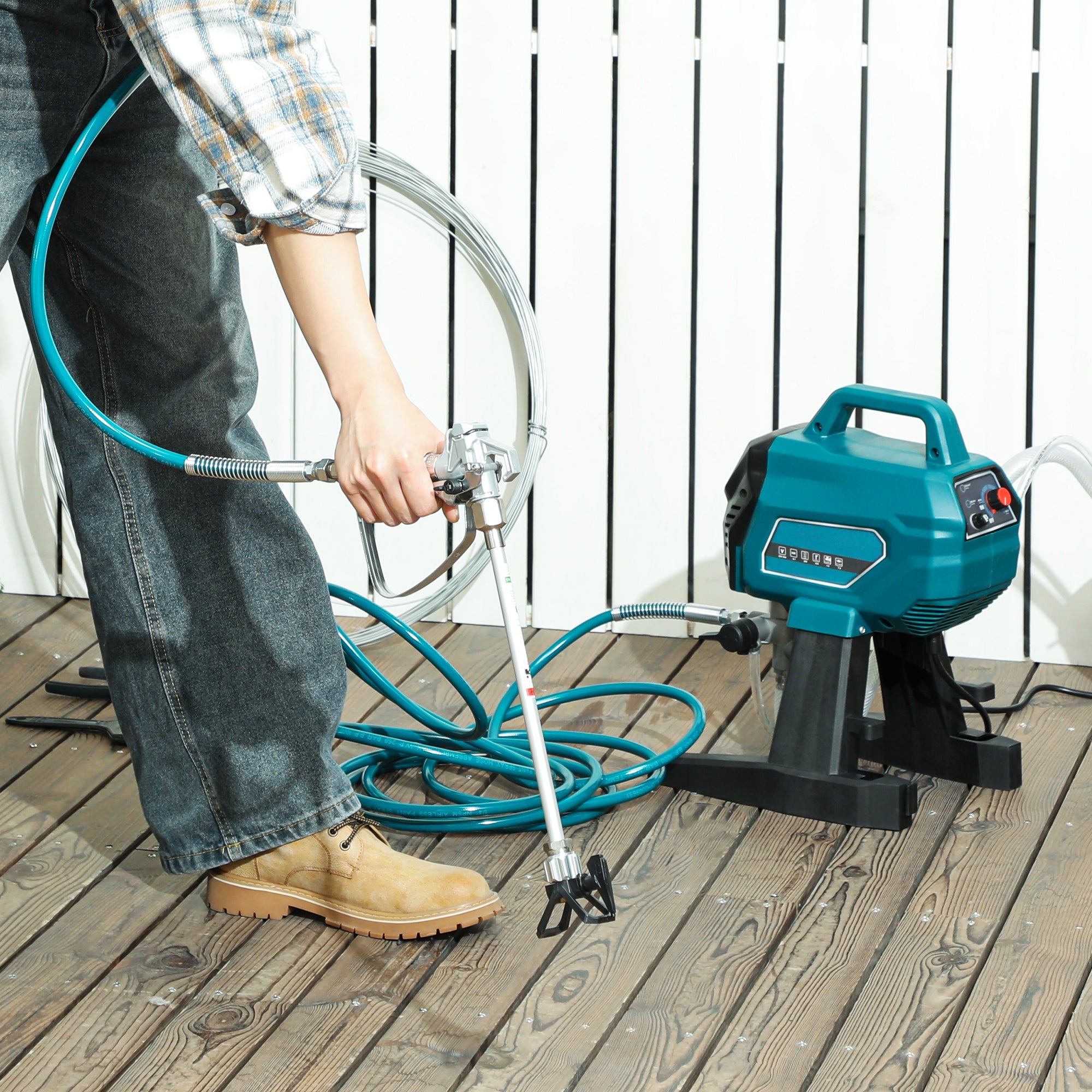 HOMCOM Airless Paint Sprayer, Thinning-Free, Electric Fence Paint Sprayer for Exterior and Interior DIY Painting Projects, Wall Spray Gun Machine, Household Use, 1.5L/min, 200 Bar, 7.5 m Hose 