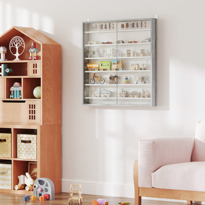HOMCOM Six Shelf Display Cabinet, with Glass Doors - Graphite Wood Effect 