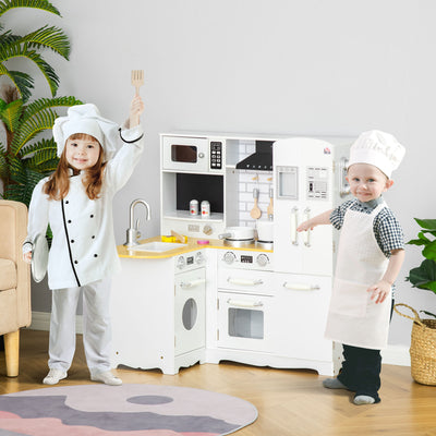 HOMCOM Kids Kitchen Playset, Large Pretend Role Play Kitchen, White 