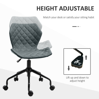 HOMCOM Office Computer Desk Chair, Swivel Task Chair no Arms, Fabric Study Chair with Adjustable Height and Rolling Wheels for Home Work, Grey 