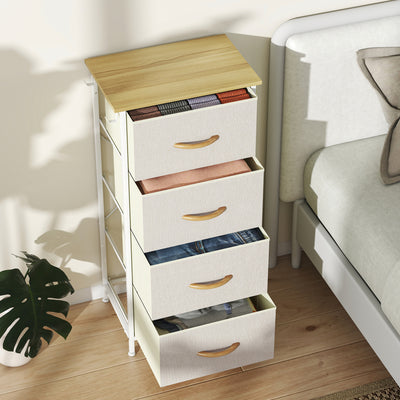 HOMCOM Chest of Four Fabric Drawers - Beige 