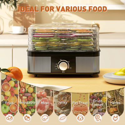 HOMCOM 5 Tier Food Dehydrator, 245W Stainless Steel Food Dryer Machine with Adjustable Temperature for Drying Fruit, Meat, Vegetable, Jerky and Pet Treat, Black 
