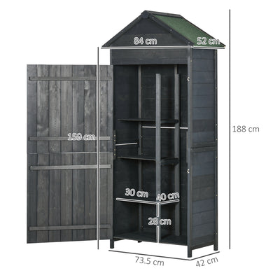 Outsunny Garden Shed 4-Tier Wooden Garden Outdoor Shed 3 Shelves Utility Gardener Cabinet Lockable 2 Doors - Grey 