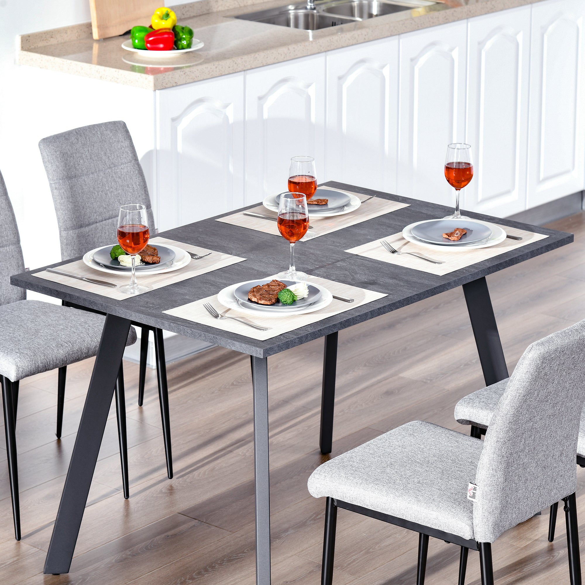 HOMCOM Dining Table, Contemporary Rectangle Kitchen Table with Metal Legs and Spacious Tabletop for Dining Room, Living Room, Dark Grey 
