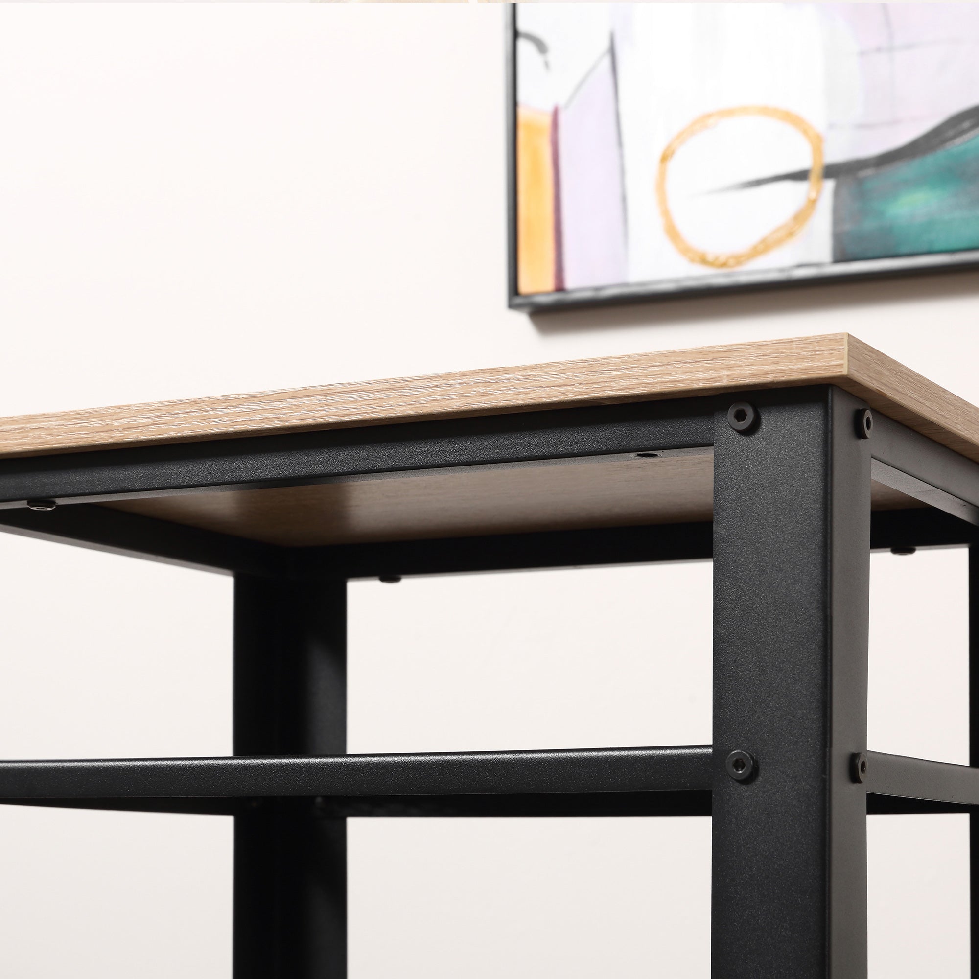 HOMCOM Tall Side Table Set of 2 with 3 Layer, 2 Shelves Storage Display Industrial-Style, Metal Frame, Bedside End Table for Living Room Bedroom, Oak and Black