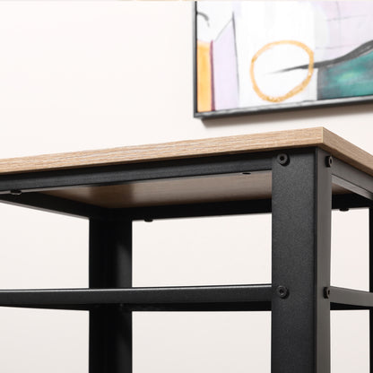 HOMCOM Tall Side Table Set of 2 with 3 Layer, 2 Shelves Storage Display Industrial-Style, Metal Frame, Bedside End Table for Living Room Bedroom, Oak and Black