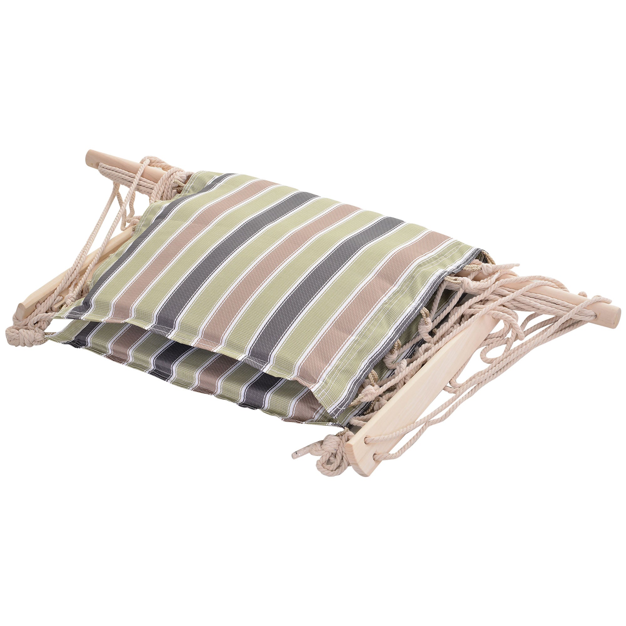 Outsunny Garden Outdoor Hanging Hammock Chair Thick Rope Frame Wooden Arms Safe Wide Seat Garden Outdoor Spot Stylish Multicoloured stripes 