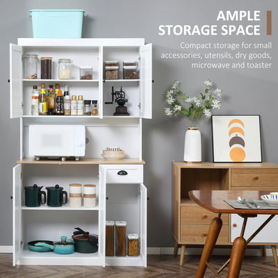 HOMCOM 180cm Freestanding Kitchen Cabinet, Modern Storage Cupboard with Open Countertop, Drawer and 6 Doors 