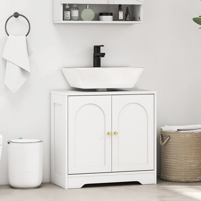 HOMCOM Under Sink Bathroom Cabinet with 2 Arch Doors - White 