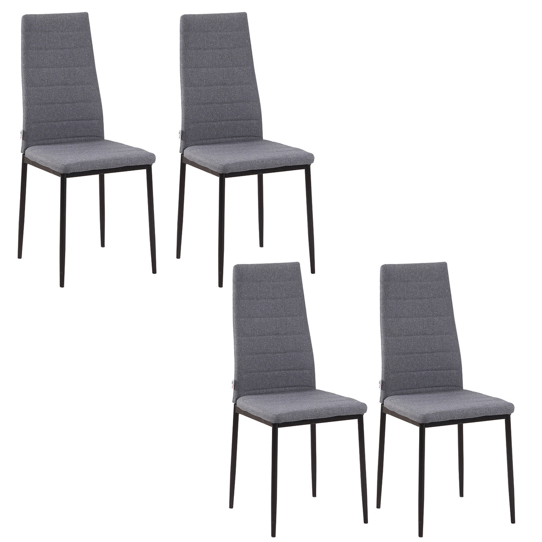 HOMCOM High Back Dining Chairs Modern Upholstered Linen-Touch Fabric Accent Chairs with Metal Legs for Kitchen, Set of 4, Grey 