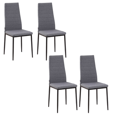 HOMCOM High Back Dining Chairs Modern Upholstered Linen-Touch Fabric Accent Chairs with Metal Legs for Kitchen, Set of 4, Grey 