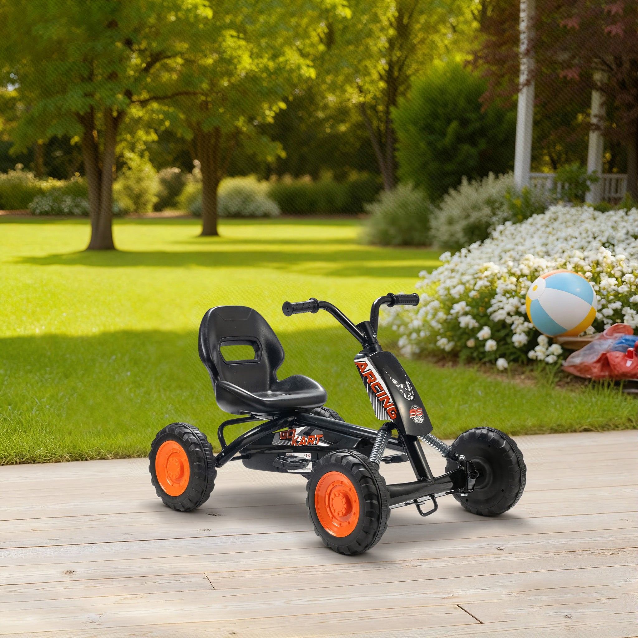 AIYAPLAY Kids Pedal Go Kart with Steel Frame, Sporty Design, for Ages 2-5 Years, Black 