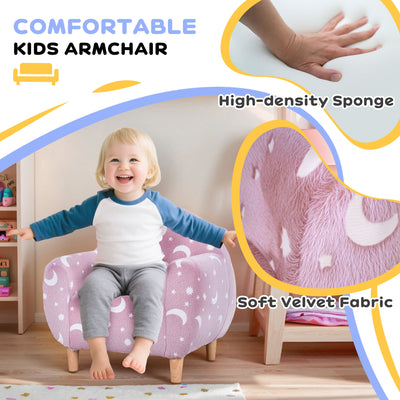 AIYAPLAY Kids Armchair, Glow in the Dark Chair with Star Design for Bedroom, Playroom, Kids Room, Pink 