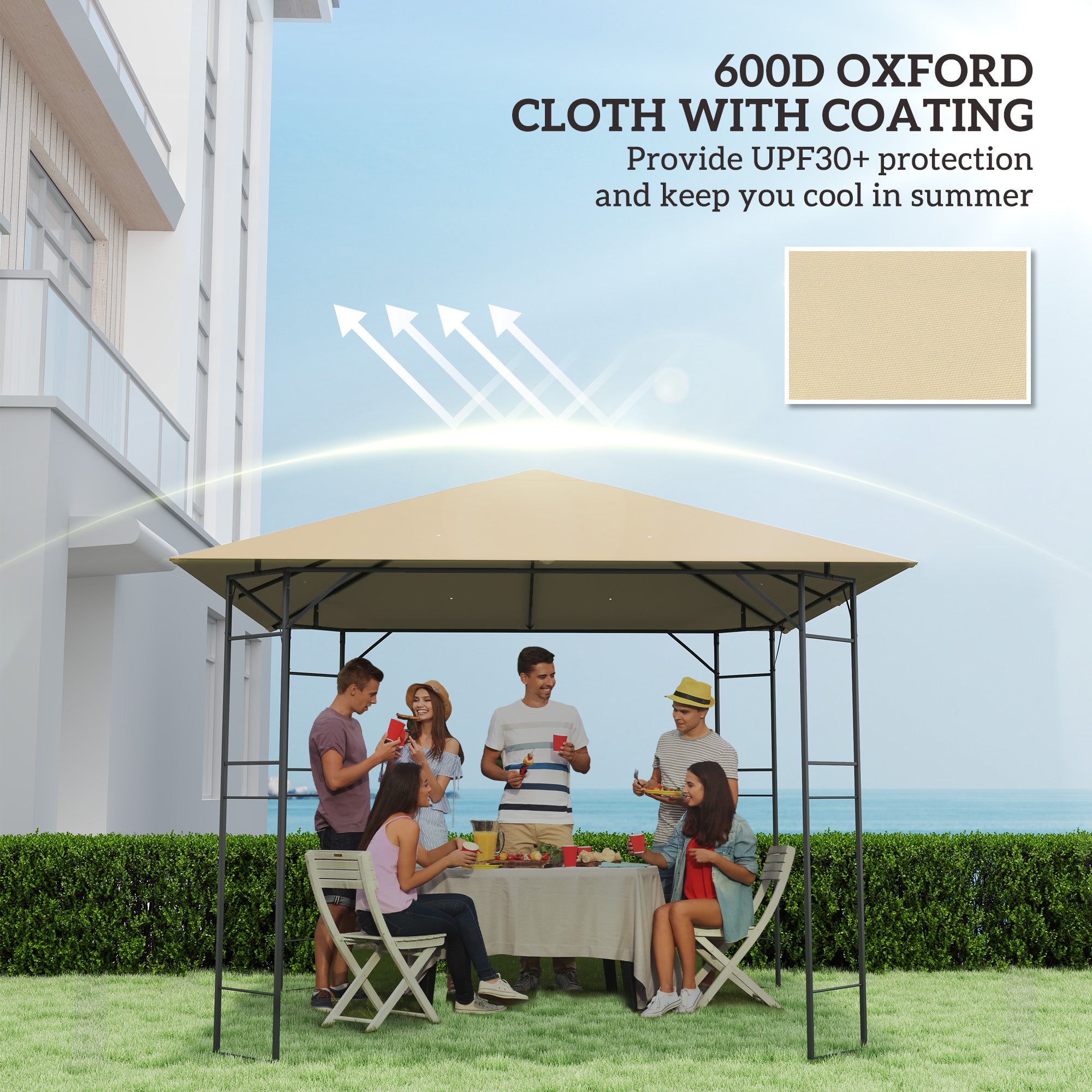 Outsunny 3 x 3(m) Gazebo Canopy Replacement Cover, Garden Gazebo Roof Replacement with Drain Holes, Water Resistant PVC Coating, 370g/\'e3\'8e\'a1, UPF30+, TOP COVER ONLY, Beige