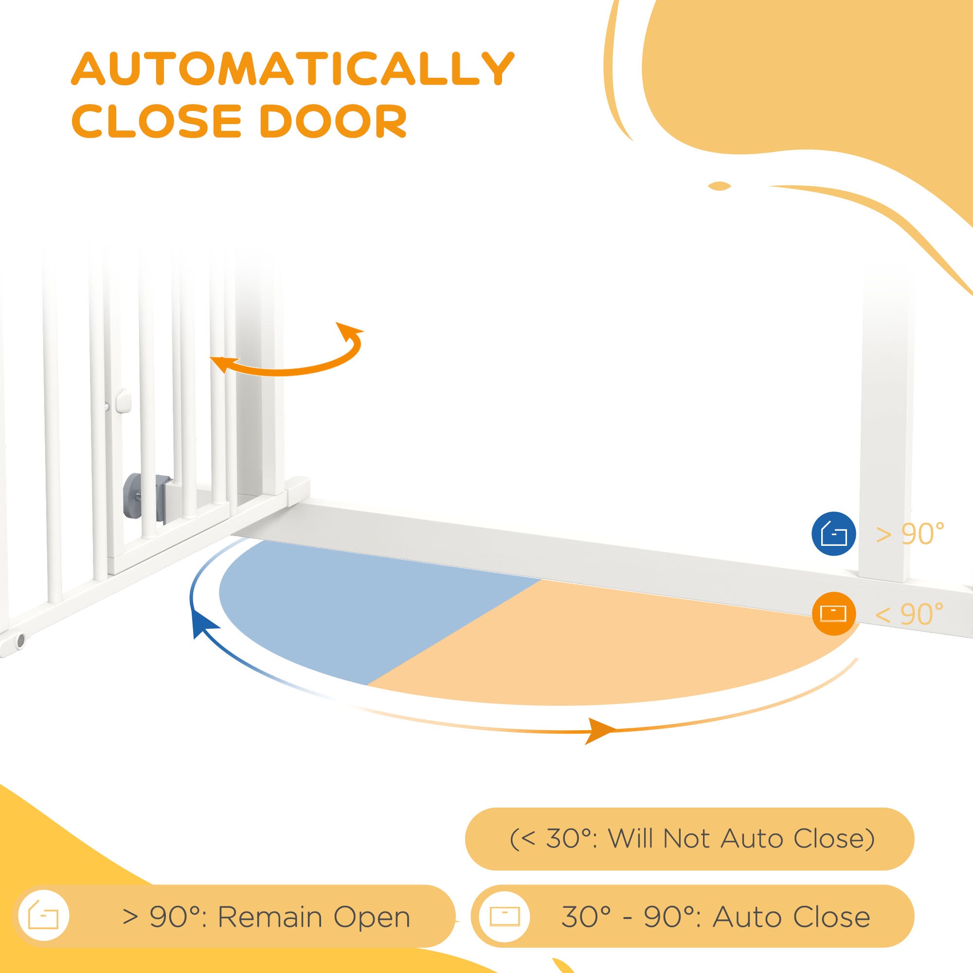 PawHut Pressure Fit Stair Gate, Dog Gate w/ Small Cat Door, Auto Closing System, Double Locking Openings, 74-80cm - White 