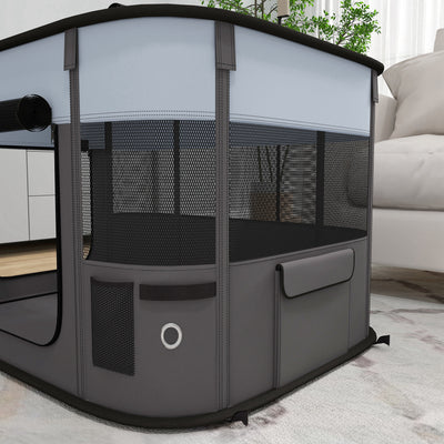 PawHut Foldable Dog Pen with Storage Bag for Indoor/Outdoor Use, Portable Pet playpen, with Ground Stakes - Grey 