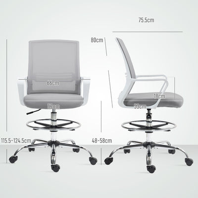HOMCOM Draughtsman Chair, Mesh Drafting Chair, Ergonomic Office Chair with Lumbar Support, Adjustable Foot Ring, Grey 