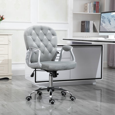 Vinsetto Office Chair, Swivel Desk Chair, Velvet Vanity Chair with Adjustable Height and Rolling Wheels for Home Work Study, Grey 