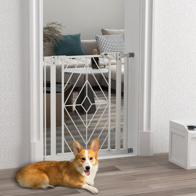 PawHut Pressure Fit Stair Gate, Dog Gate, with Auto Closing Door, Double Locking, Easy Installation, Openings 74-80cm - White 