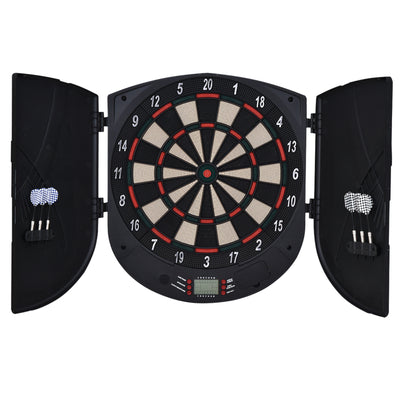 HOMCOM  Electronic Dartboard Set 26 Games and 185 Variations with 6 Darts and Cabinet to Stroage Multi-Game Option Ready-to-Play 