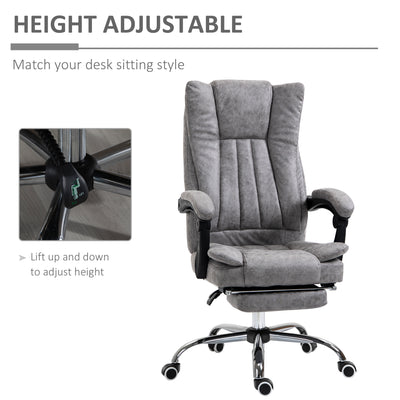 Vinsetto Home Office Chair Microfibre Desk Chair with Reclining Function Armrests Swivel Wheels Footrest Grey 