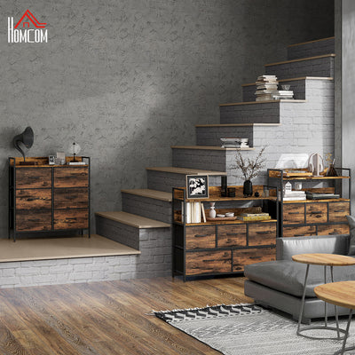 HOMCOM Rustic Chest of Six Fabric Drawers - Rustic Brown 