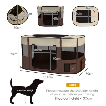 PawHut Foldable Dog Pen with Storage Bag for Indoor/Outdoor Use, Portable Pet playpen, with Ground Stakes - Brown 