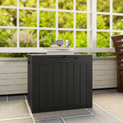 Outsunny 93L Plastic Garden Storage Box, Outdoor Storage Box with Handles, Waterproof Outdoor Storage Container, Black 