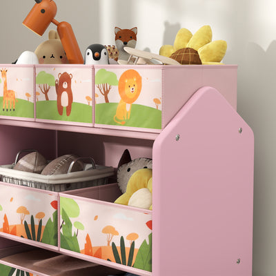 AIYAPLAY 3-Tier Kids Toy Storage Unit with 6 Removable Storage Boxes, for Playroom, Bedroom, Children's Room, Nursery, Pink 