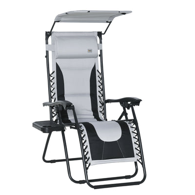 Outsunny Zero Gravity Lounger Chair, Folding Reclining Patio Chair with Shade Cover, Padded Seat, Cup Holder, Soft Cushion and Headrest for Poolside, Camping, Grey 